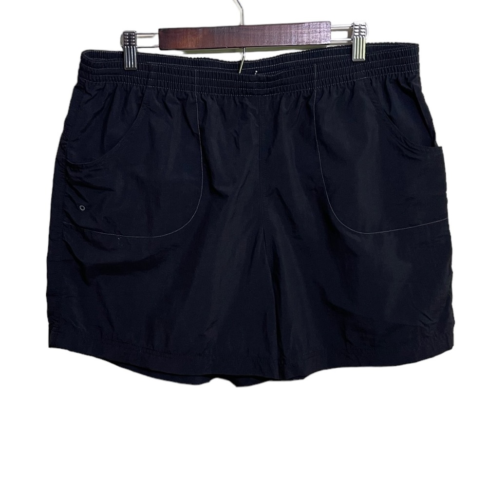 Columbia Nylon Shorts Elastic Waist Black Lightweight Hiking Zip Pocket XL